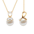 Nature Inspired Freshwater Pearl Drop Pendant Necklace with Diamond Freshwater Pearl - ( AAA ) - Quality - Rosec Jewels