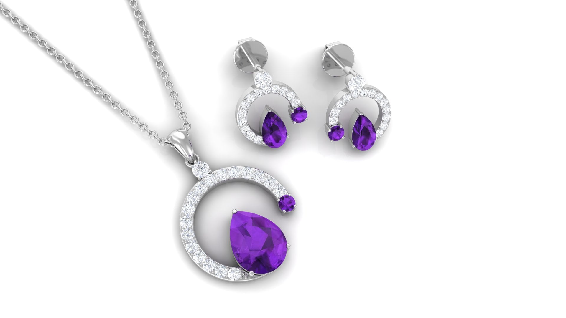 2.25 CT Pear Cut Amethyst and Moissanite Minimal Pendant and Earrings Set Amethyst - ( AAA ) - Quality - Rosec Jewels