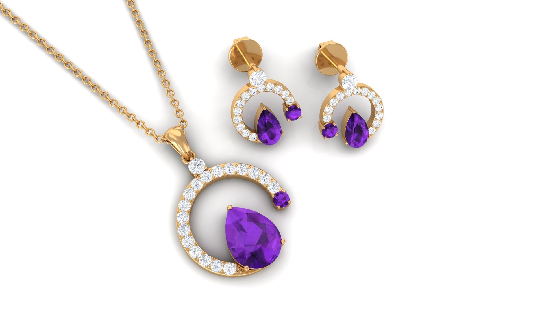 2.25 CT Pear Cut Amethyst and Moissanite Minimal Pendant and Earrings Set Amethyst - ( AAA ) - Quality - Rosec Jewels