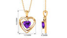 1 CT Solitaire Amethyst and Diamond Heart Pendant Necklace Amethyst - ( AAA ) - Quality - Rosec Jewels