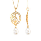 Freshwater Pearl Art Deco Drop Pendant with Diamond Freshwater Pearl - ( AAA ) - Quality - Rosec Jewels