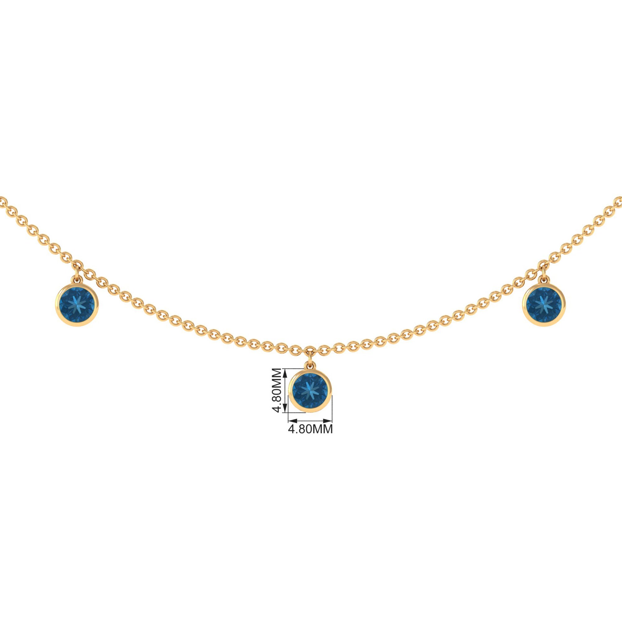 4.25 CT London Blue Topaz Station Chain Necklace in Bezel Setting London Blue Topaz - ( AAA ) - Quality - Rosec Jewels