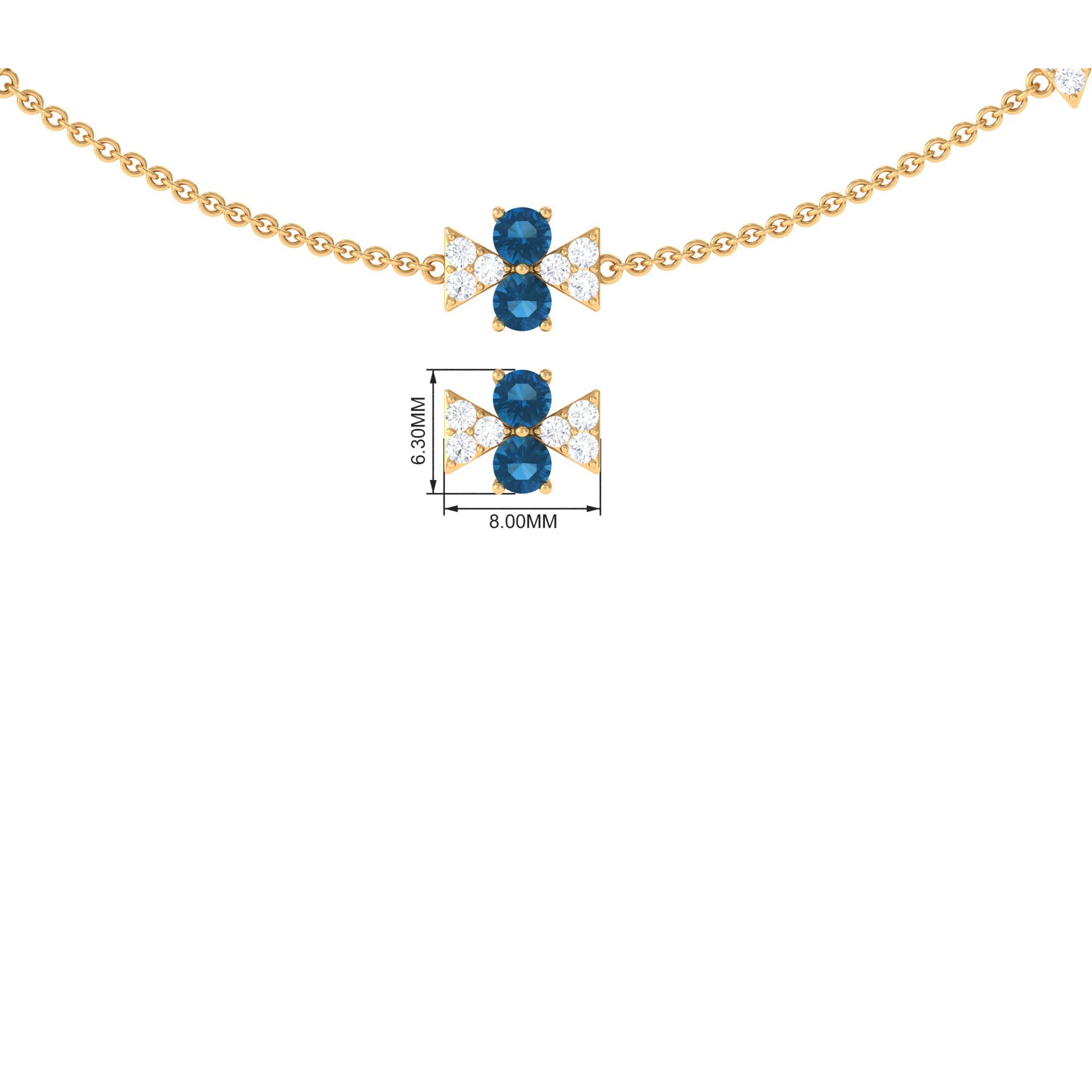 London Blue Topaz Station Chain Necklace with Moissanite London Blue Topaz - ( AAA ) - Quality - Rosec Jewels