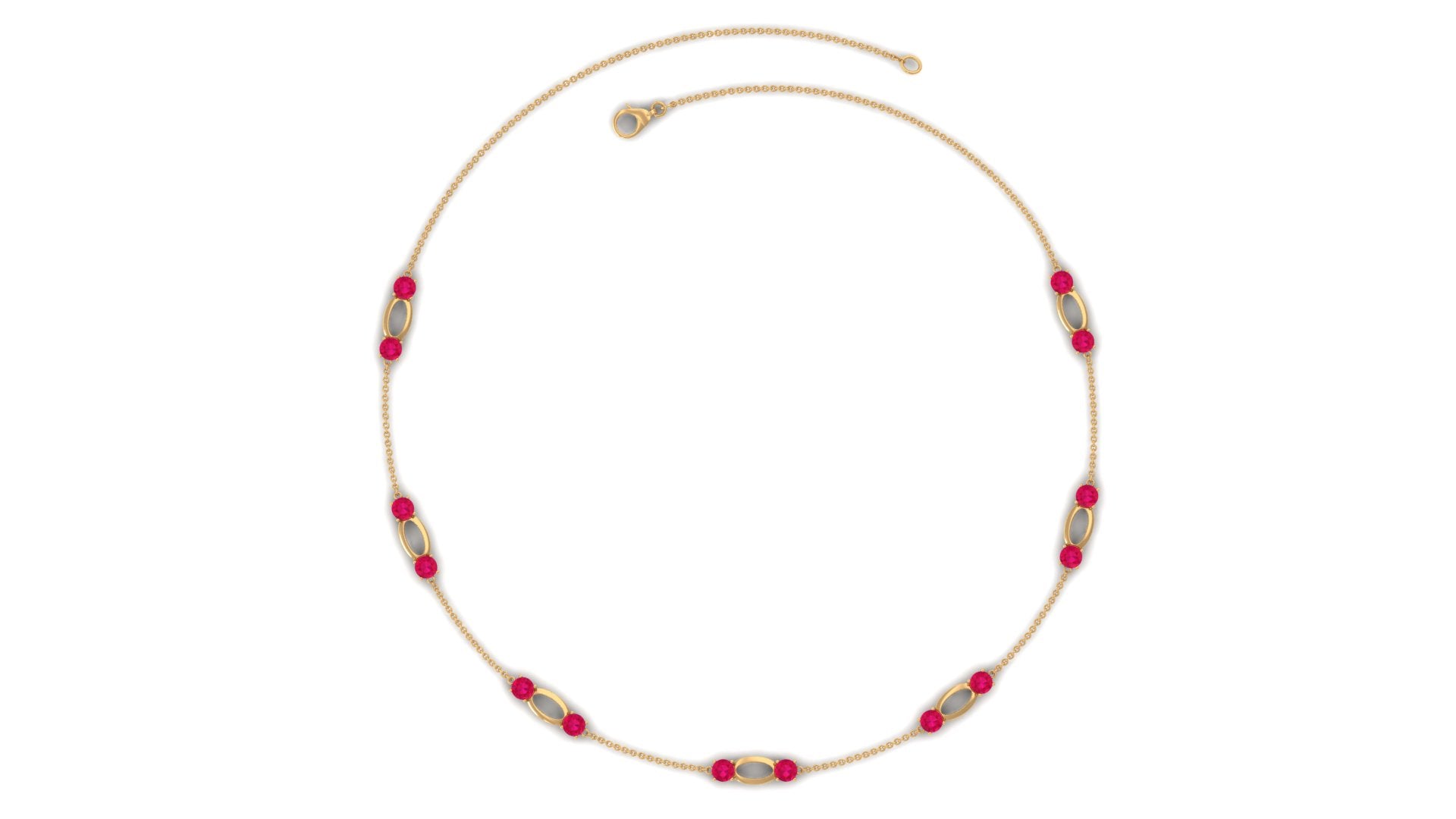 Created Ruby Contemporary Station Chain Necklace in Gold Lab Created Ruby - ( AAAA ) - Quality - Rosec Jewels