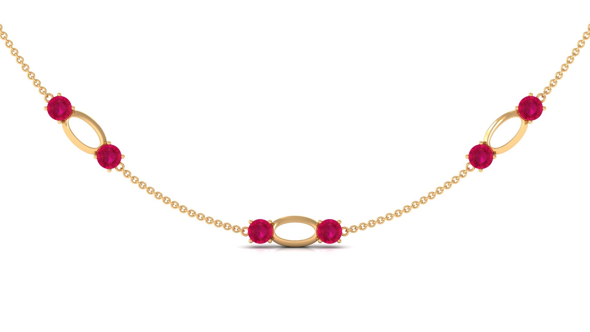 Created Ruby Contemporary Station Chain Necklace in Gold Lab Created Ruby - ( AAAA ) - Quality - Rosec Jewels