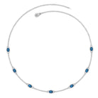 Real London Blue Topaz Station Chain Necklace with Diamond London Blue Topaz - ( AAA ) - Quality - Rosec Jewels