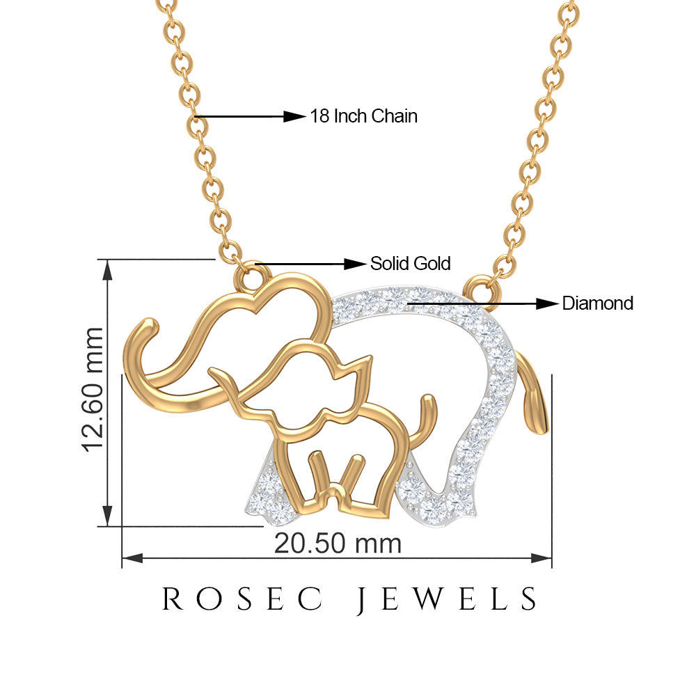 Dainty Moissanite Cute Elephant Necklace for Mothers Day Gift Moissanite - ( D-VS1 ) - Color and Clarity - Rosec Jewels