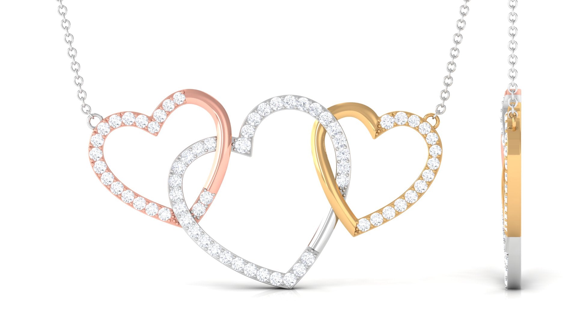 Three Tone Gold Diamond Open Heart Necklace Diamond - ( HI-SI ) - Color and Clarity - Rosec Jewels