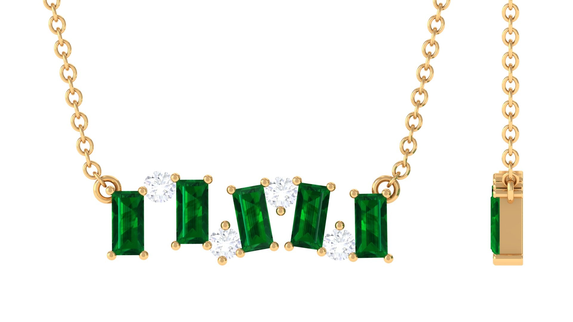 3/4 CT Simple Emerald and Moissanite Gold Bar Necklace Emerald - ( AAA ) - Quality - Rosec Jewels