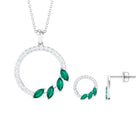 1.75 CT Emerald Leaf and Diamond Eternity Pendant Earrings Set Emerald - ( AAA ) - Quality - Rosec Jewels