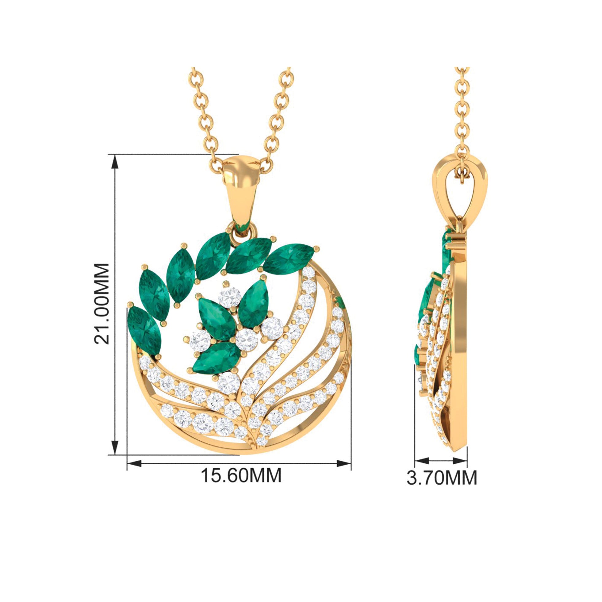 Marquise and Pear Emerald and Diamond Designer Pendant Emerald - ( AAA ) - Quality - Rosec Jewels