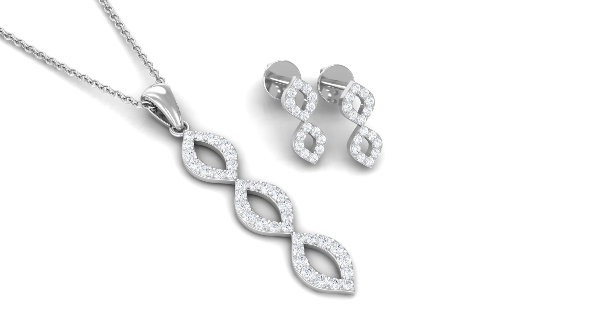 Natural Diamond Infinity Necklace and Earrings Set Diamond - ( HI-SI ) - Color and Clarity - Rosec Jewels