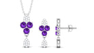 Unique Amethyst and Diamond Dangle Pendant Earrings Set Amethyst - ( AAA ) - Quality - Rosec Jewels