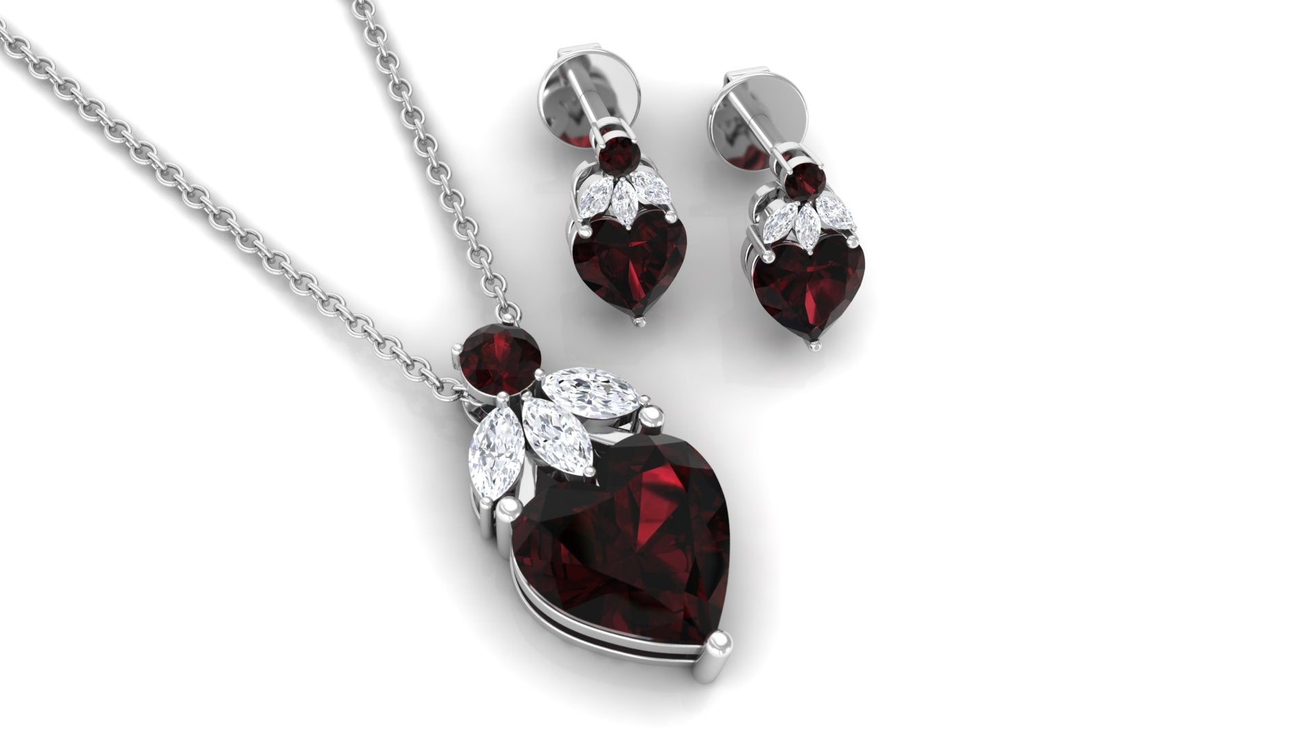 5.50 CT Designer Garnet Heart Pendant Earrings Set with Diamond Garnet - ( AAA ) - Quality - Rosec Jewels