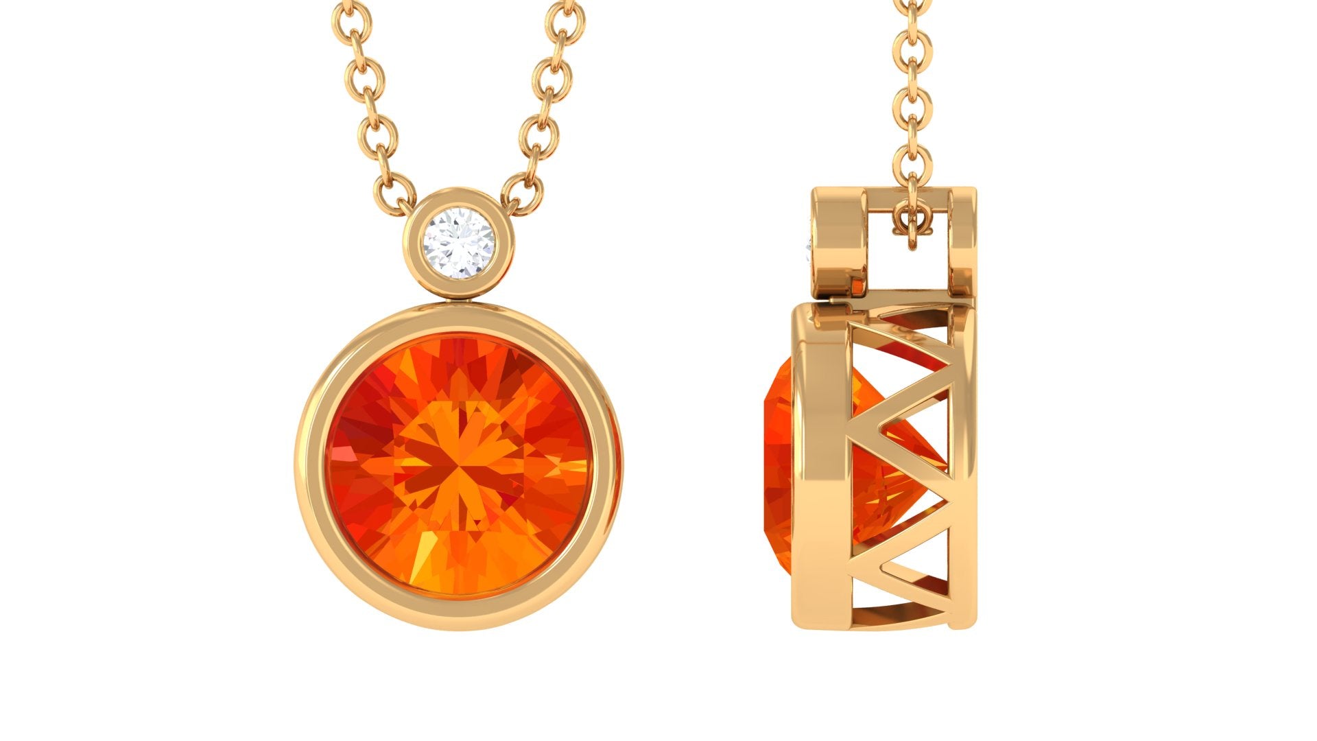 Lab Grown Orange Sapphire Pendant Necklace with Diamond Lab Created Orange Sapphire - ( AAAA ) - Quality - Rosec Jewels