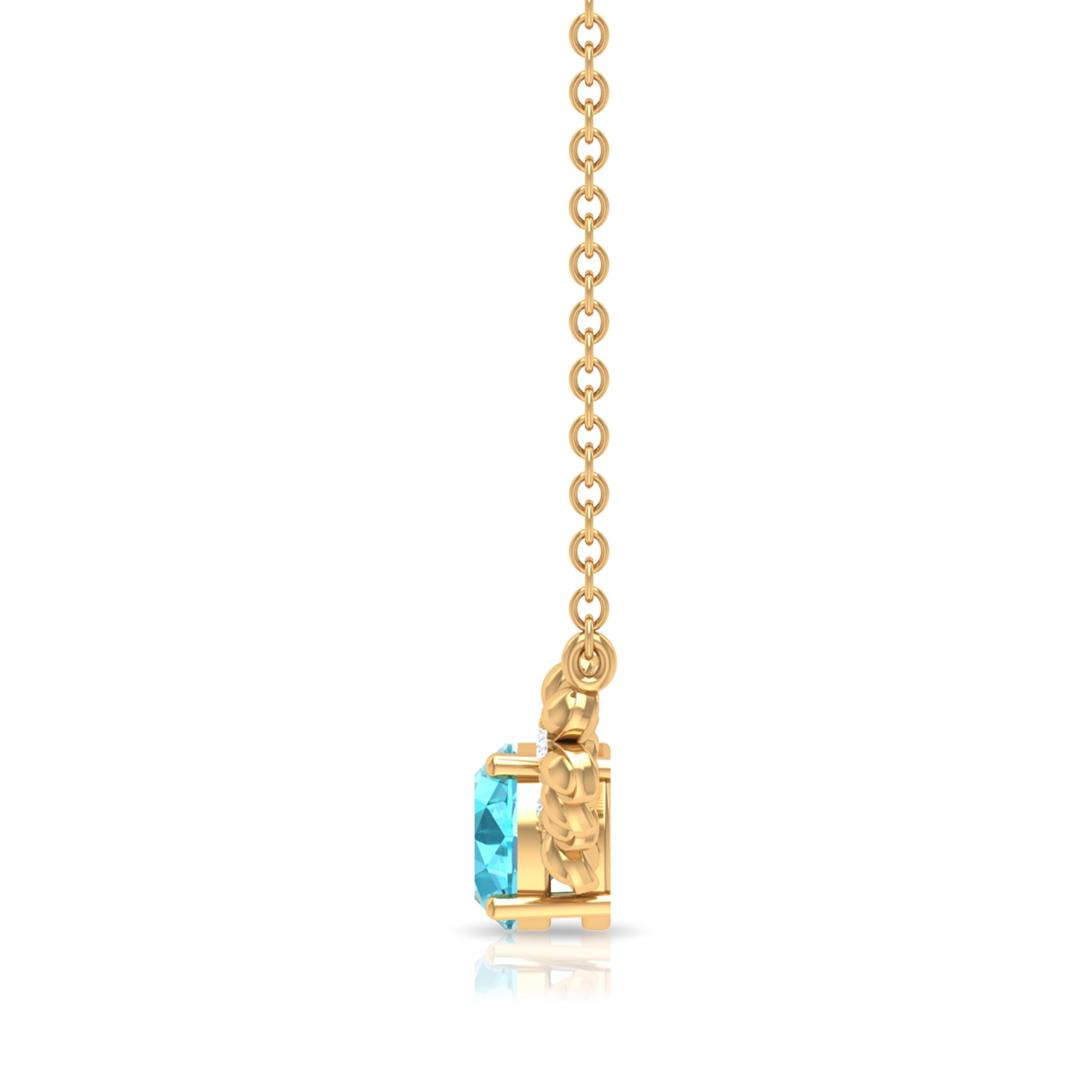 Gold Floral Minimal Necklace with Swiss Blue Topaz and Diamond Swiss Blue Topaz - ( AAA ) - Quality - Rosec Jewels