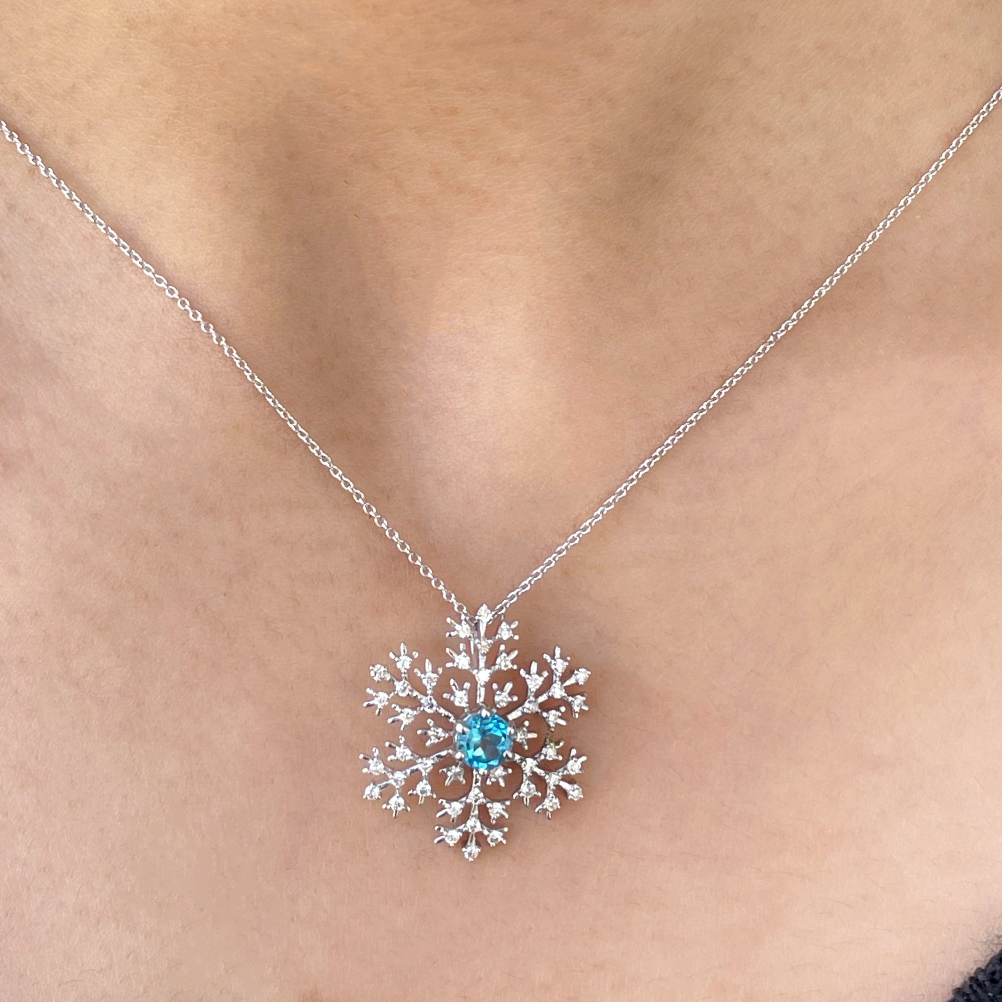 1 CT Swiss Blue Topaz and Diamond Scatter Snowflake Pendant Swiss Blue Topaz - ( AAA ) - Quality - Rosec Jewels