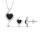 Heart Shape Black Onyx and Diamond Jewelry Set Black Onyx - ( AAA ) - Quality - Rosec Jewels