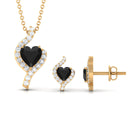 Heart Shape Black Onyx and Diamond Jewelry Set Black Onyx - ( AAA ) - Quality - Rosec Jewels