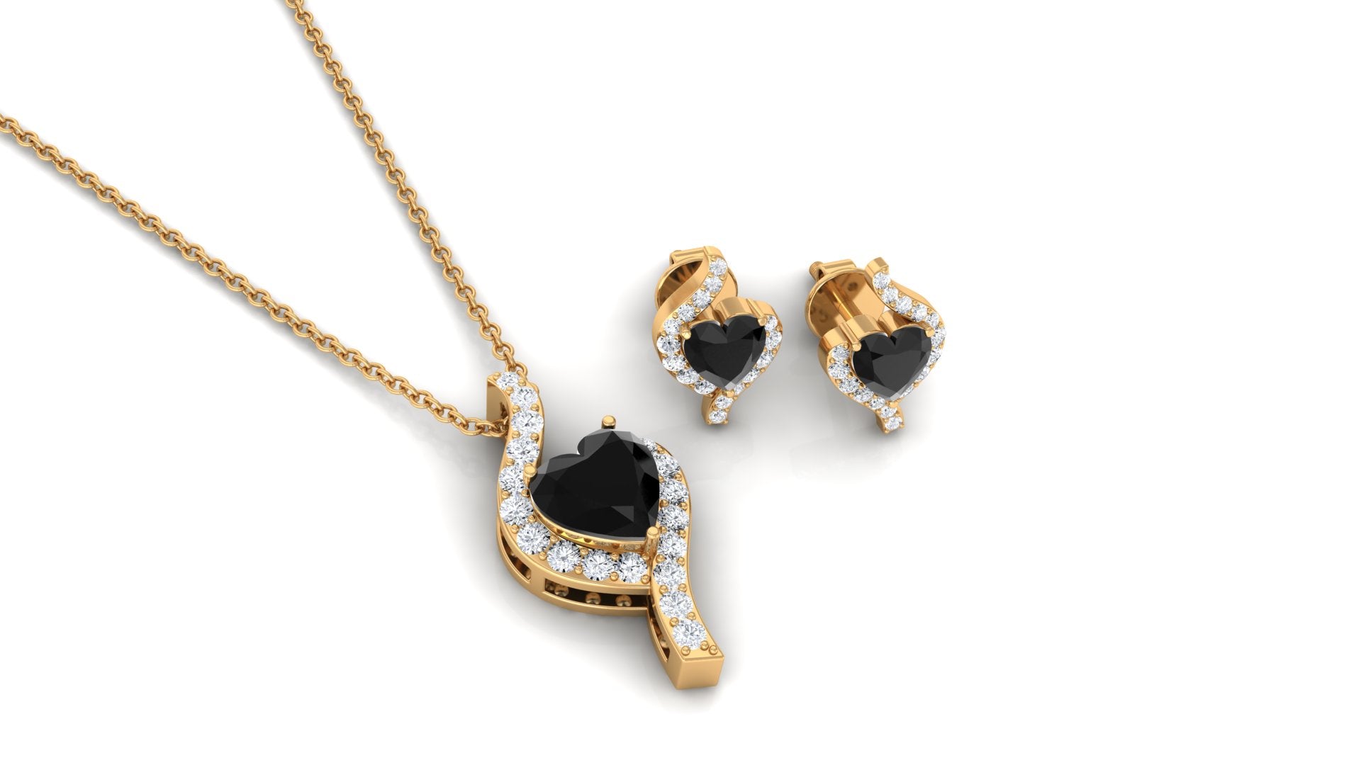 Heart Shape Black Onyx and Diamond Jewelry Set Black Onyx - ( AAA ) - Quality - Rosec Jewels