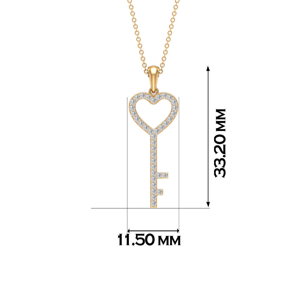 Simple Cubic Zirconia Heart Key Necklace Zircon - ( AAAA ) - Quality - Rosec Jewels