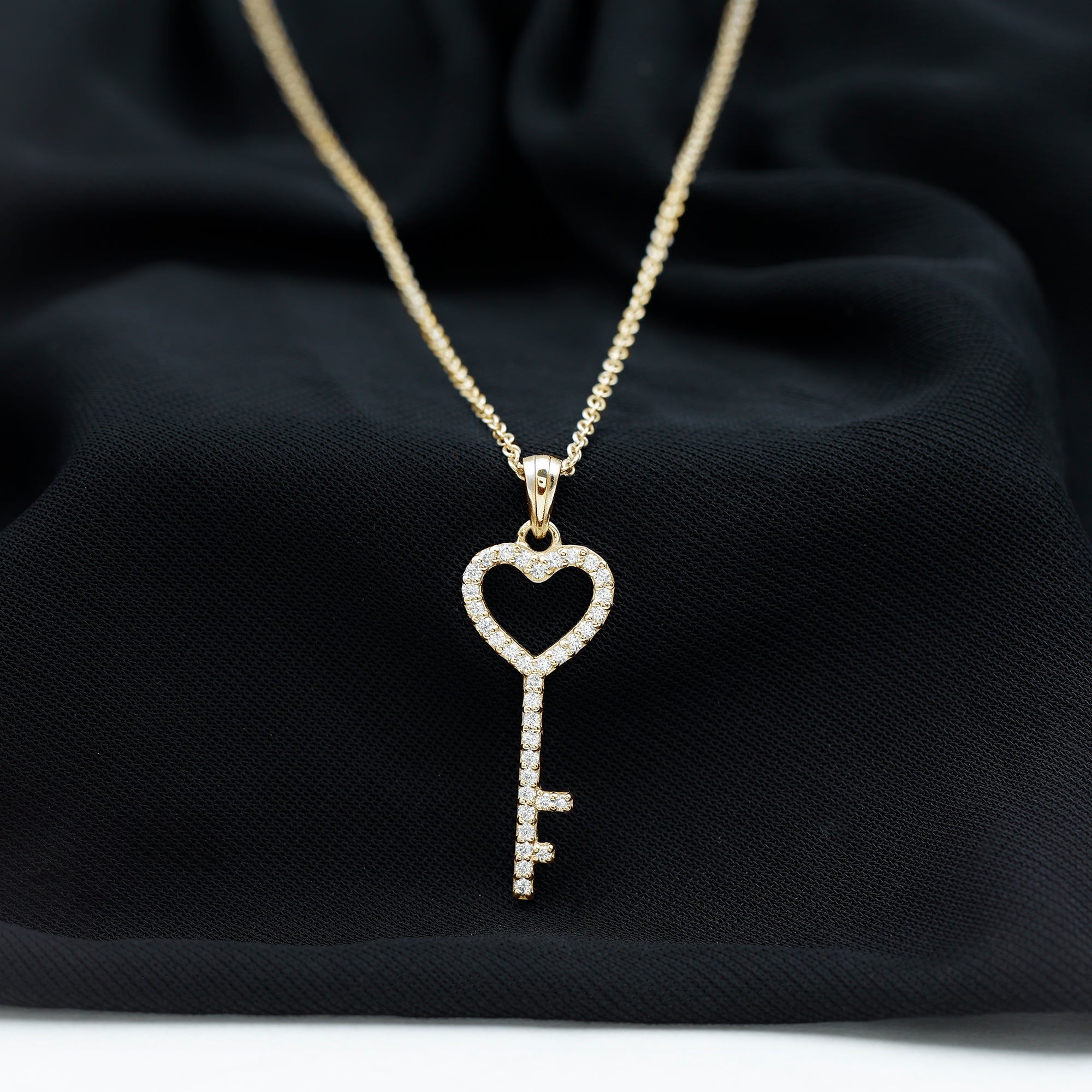 Simple Cubic Zirconia Heart Key Necklace Zircon - ( AAAA ) - Quality - Rosec Jewels