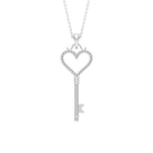 Cubic Zirconia Open Heart Key Pendant Necklace Zircon - ( AAAA ) - Quality - Rosec Jewels