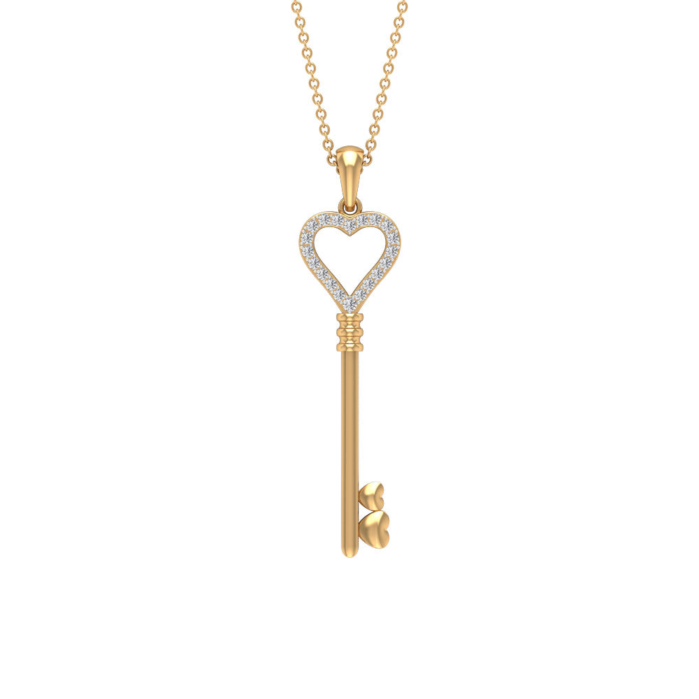 Open Heart Pendant Necklace with Cubic Zirconia Zircon - ( AAAA ) - Quality - Rosec Jewels