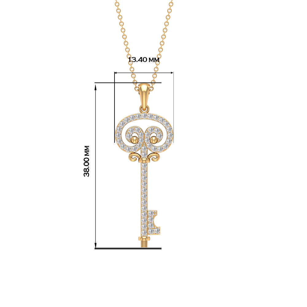 Pave Set Zircon Vintage Style Key Pendant Zircon - ( AAAA ) - Quality - Rosec Jewels