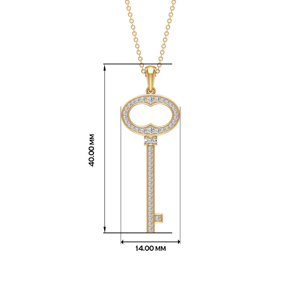 Classic Zircon Key Pendant Necklace Zircon - ( AAAA ) - Quality - Rosec Jewels