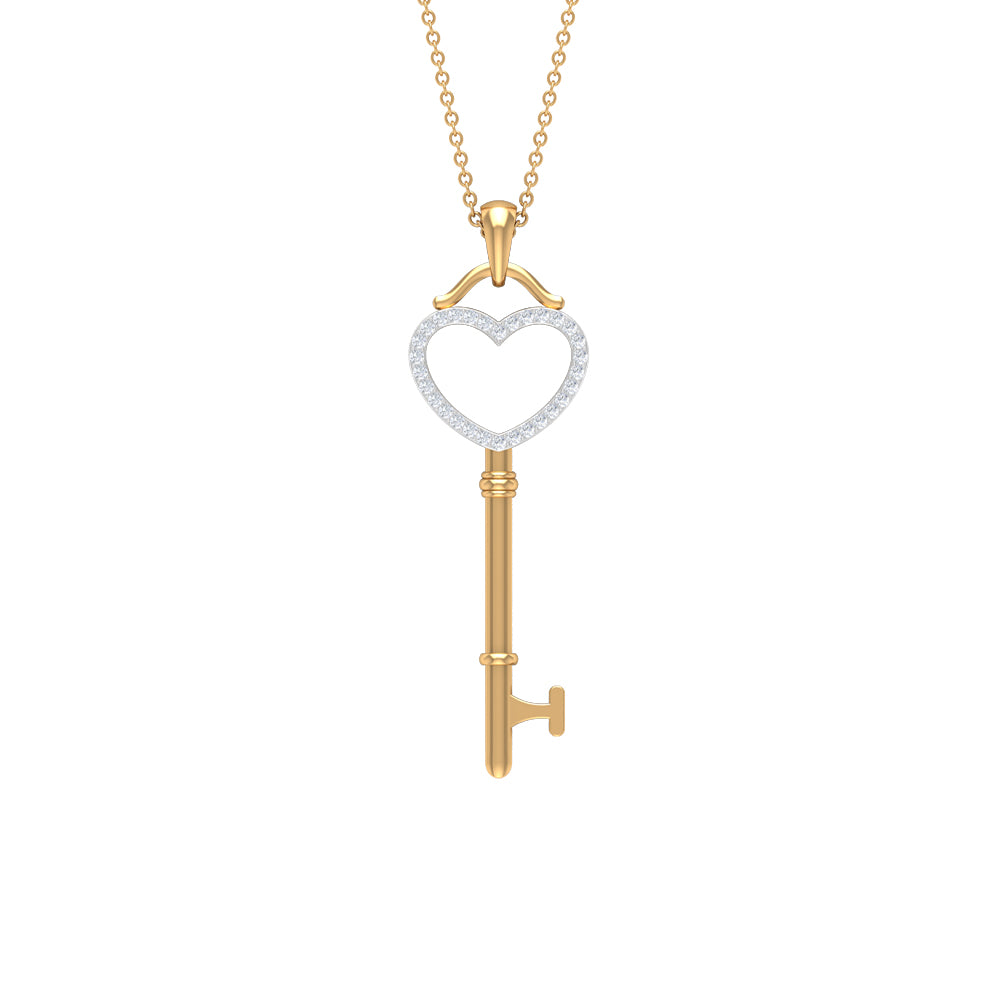 Heart Key Pendant Necklace with Cubic Zirconia Zircon - ( AAAA ) - Quality - Rosec Jewels