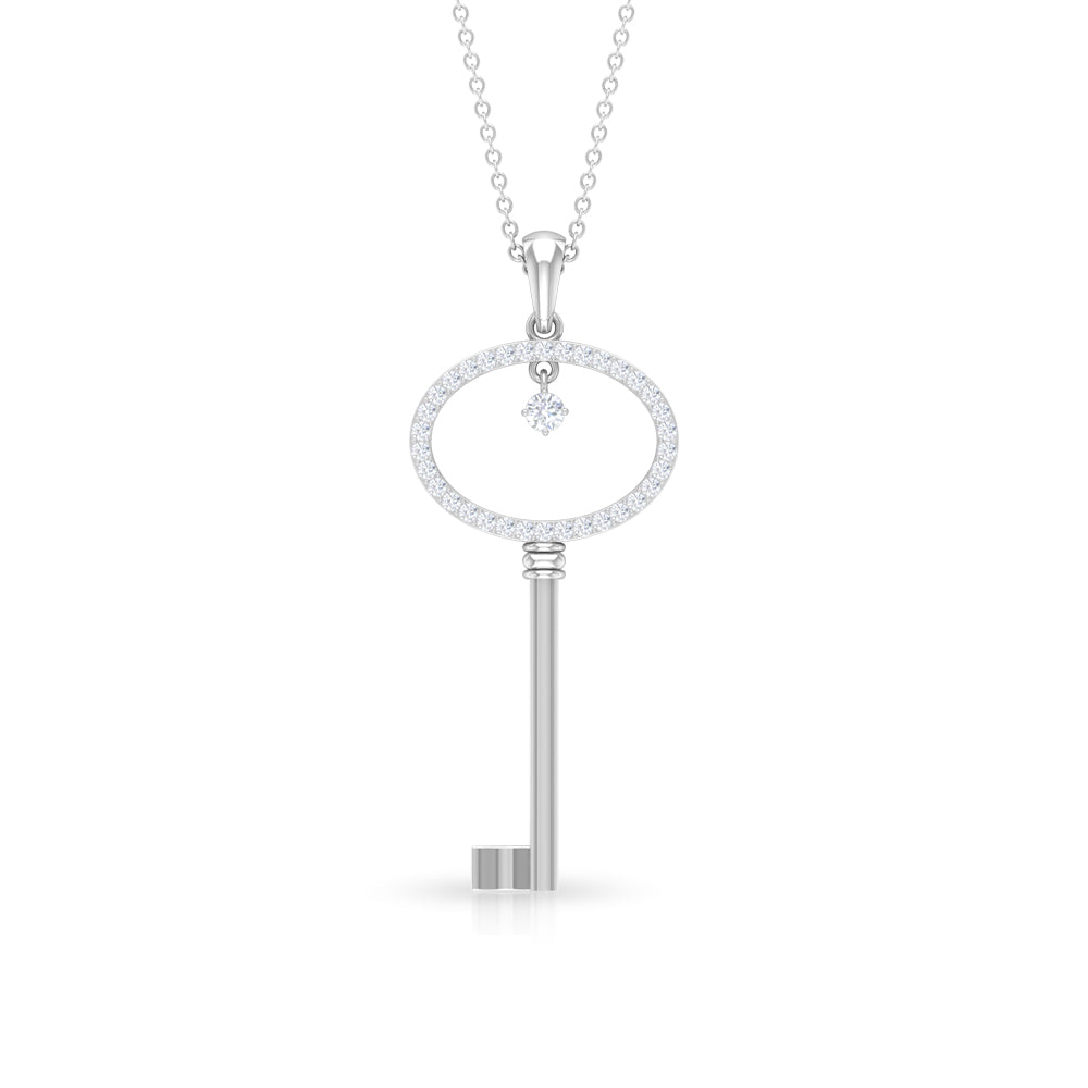 Classic Key Pendant Necklace with Cubic Zirconia Zircon - ( AAAA ) - Quality - Rosec Jewels