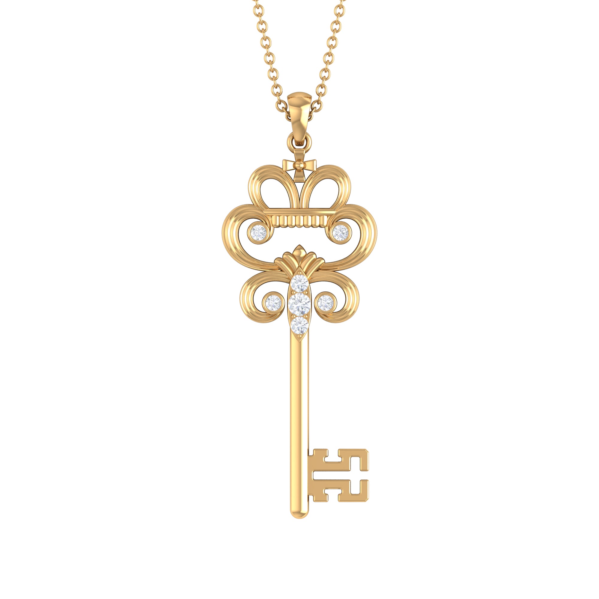 Vintage Inspired Cubic Zirconia Key Pendant Necklace Zircon - ( AAAA ) - Quality - Rosec Jewels