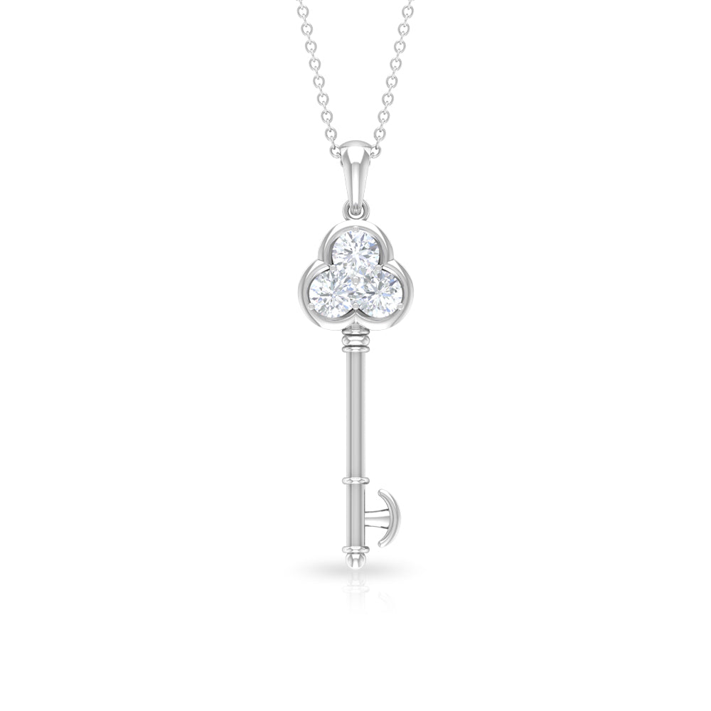 Elegant Cubic Zirconia Key Pendant Necklace Zircon - ( AAAA ) - Quality - Rosec Jewels