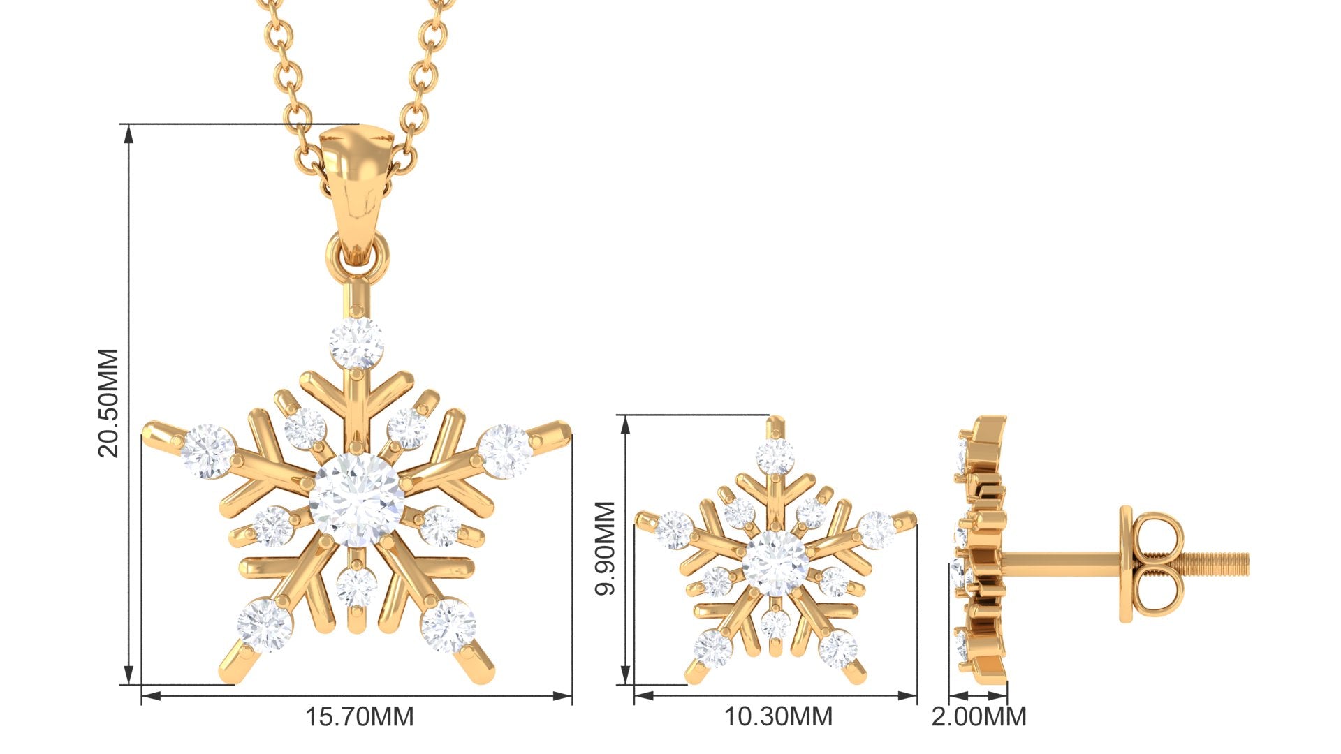 Cubic Zirconia Snowflake Jewelry Set Zircon - ( AAAA ) - Quality - Rosec Jewels