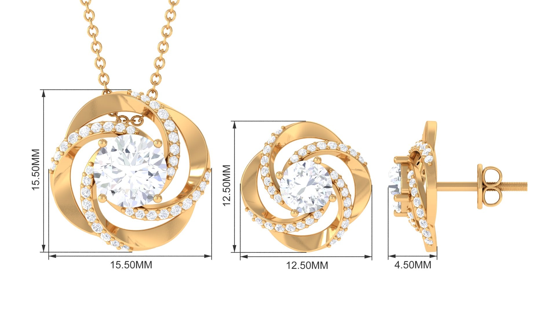 3.25 CT Certified Zircon Gold Swirl Pendant and Earrings Set Zircon - ( AAAA ) - Quality - Rosec Jewels