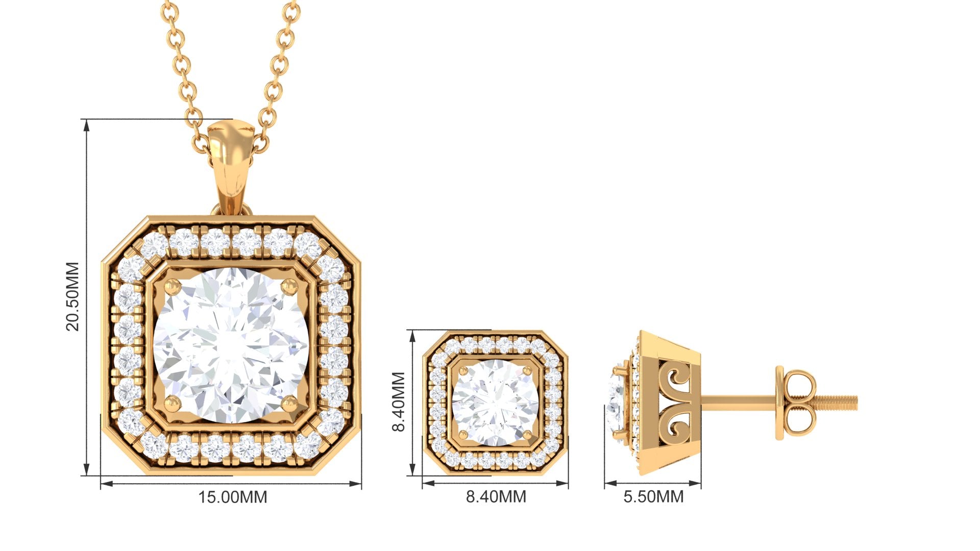 5.25 CT Vintage Inspired Cubic Zirconia Jewelry Set in Gold Zircon - ( AAAA ) - Quality - Rosec Jewels