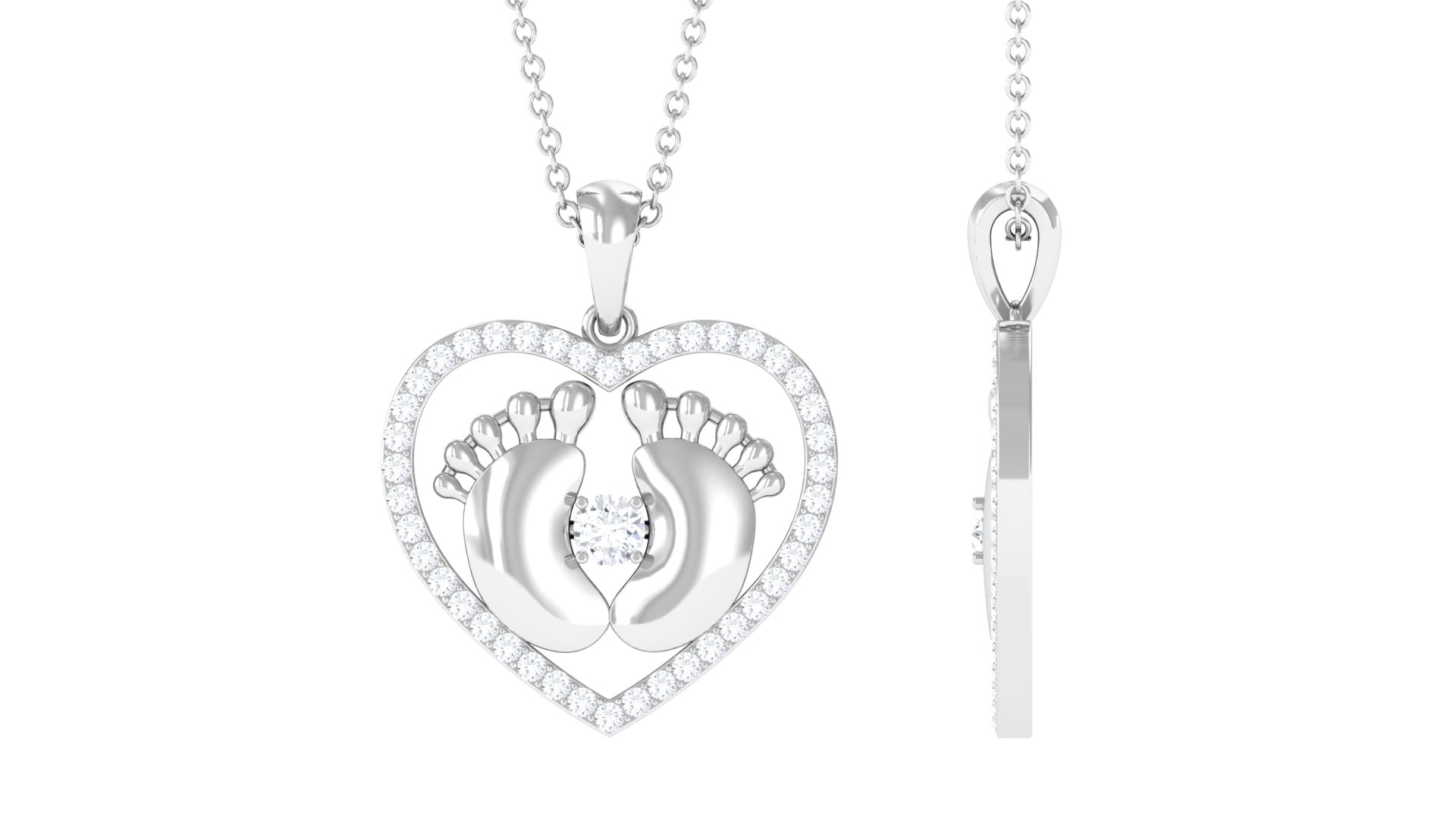 0.75 CT Moissanite Heart Pendant Necklace with Gold Baby Feet Moissanite - ( D-VS1 ) - Color and Clarity - Rosec Jewels