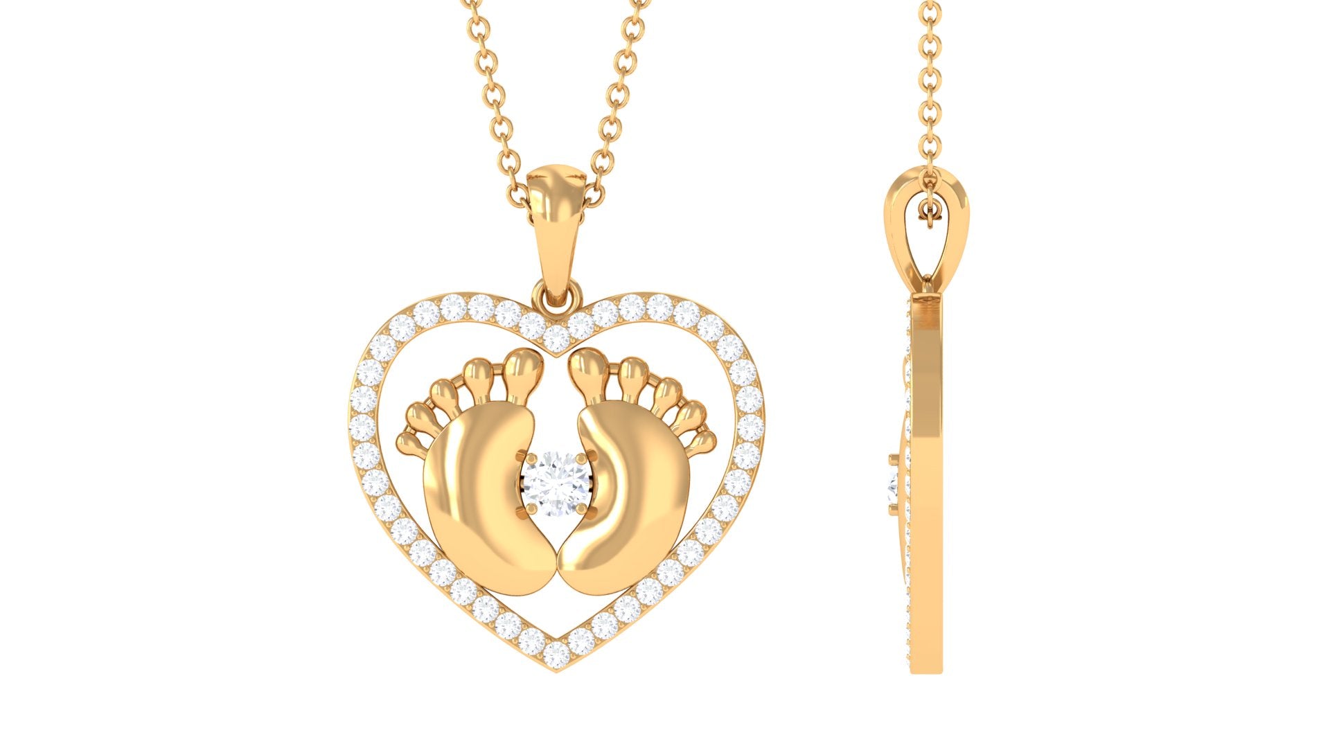 0.75 CT Moissanite Heart Pendant Necklace with Gold Baby Feet Moissanite - ( D-VS1 ) - Color and Clarity - Rosec Jewels