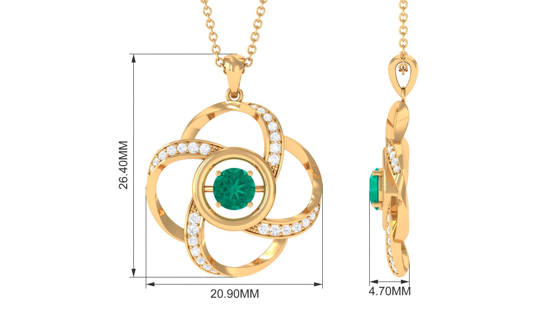 Emerald Floral Pendant Necklace with Diamond Emerald - ( AAA ) - Quality - Rosec Jewels