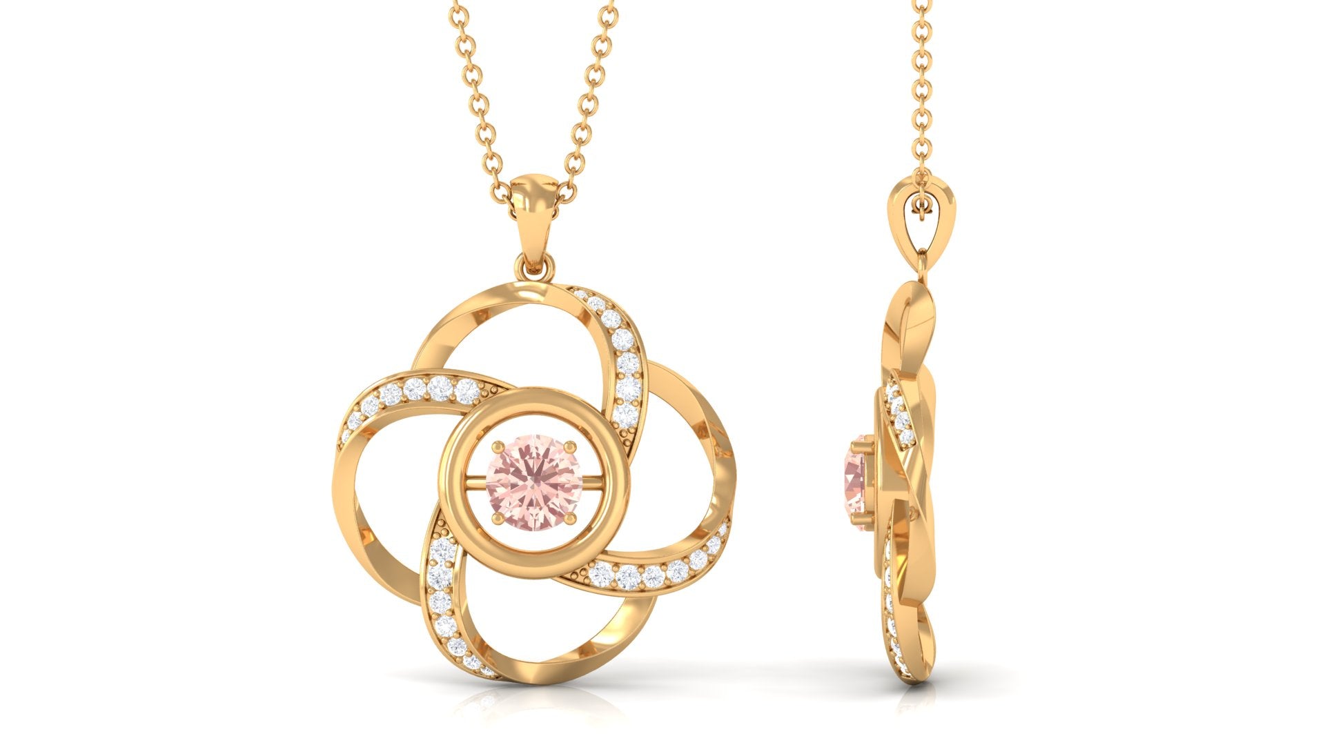 Simple Morganite Floral Pendant Necklace with Diamond Morganite - ( AAA ) - Quality - Rosec Jewels