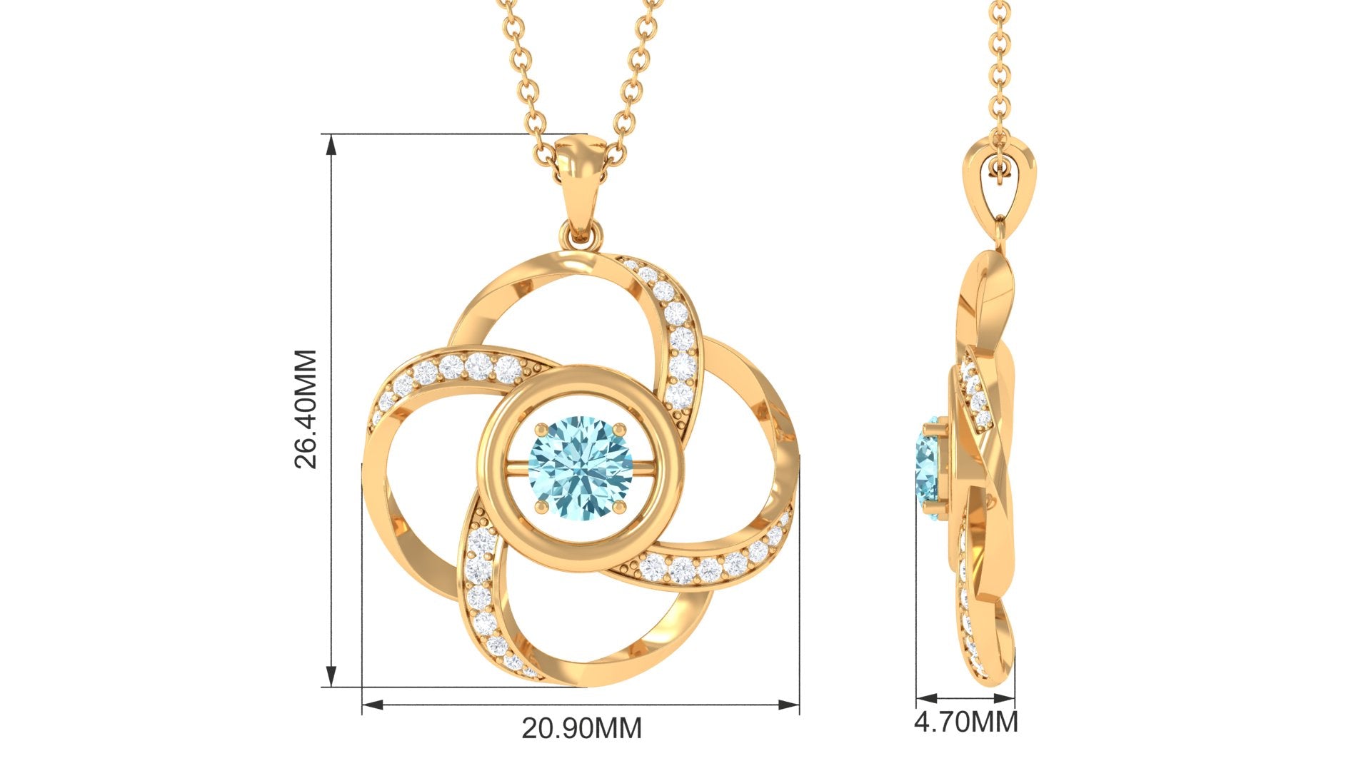 Modern Flower Pendant with Round Aquamarine and Diamond Aquamarine - ( AAA ) - Quality - Rosec Jewels