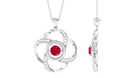 Modern Flower Pendant with Round Created Ruby and Diamond Lab Created Ruby - ( AAAA ) - Quality - Rosec Jewels