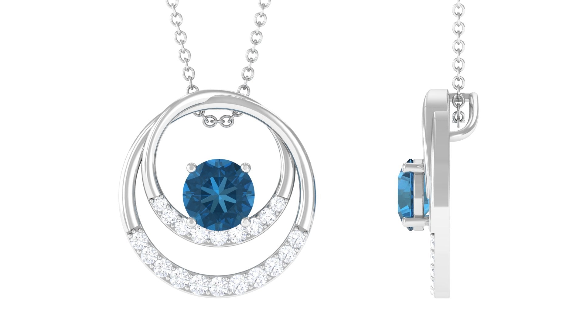 Real London Blue Topaz and Diamond Open Circle Pendant London Blue Topaz - ( AAA ) - Quality - Rosec Jewels