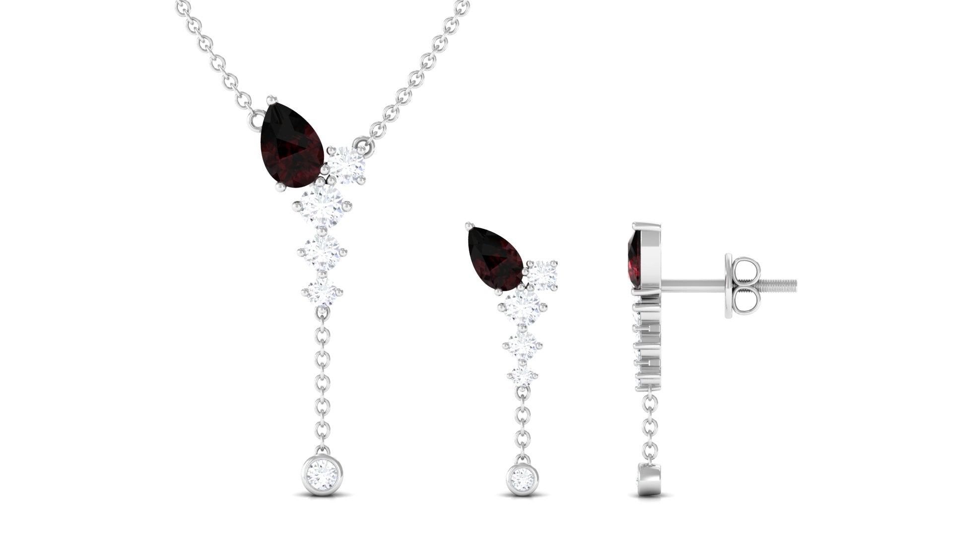 2.50 CT Minimal Garnet Lariat Y Necklace and Earrings Set with Diamond Garnet - ( AAA ) - Quality - Rosec Jewels