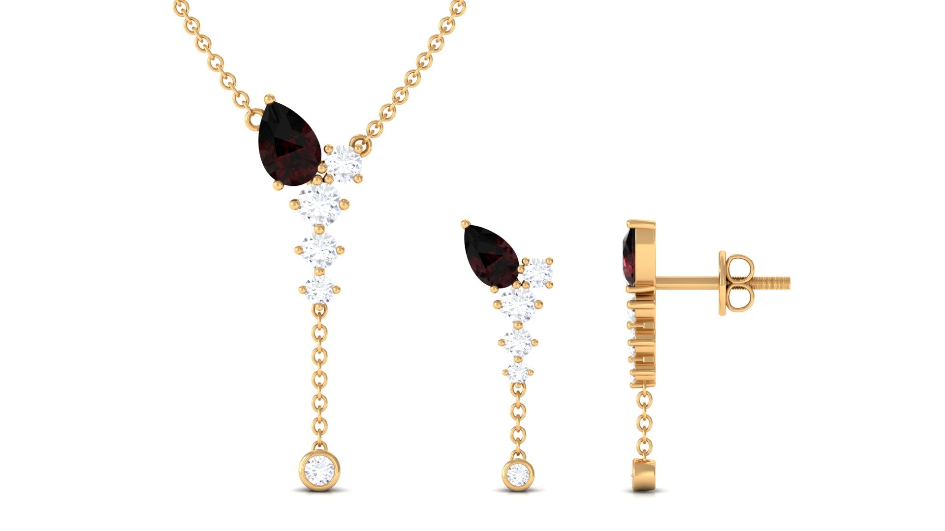 2.50 CT Minimal Garnet Lariat Y Necklace and Earrings Set with Diamond Garnet - ( AAA ) - Quality - Rosec Jewels