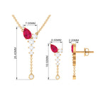 Minimal Ruby Dangle Necklace and Earrings Set with Diamond Ruby - ( AAA ) - Quality - Rosec Jewels