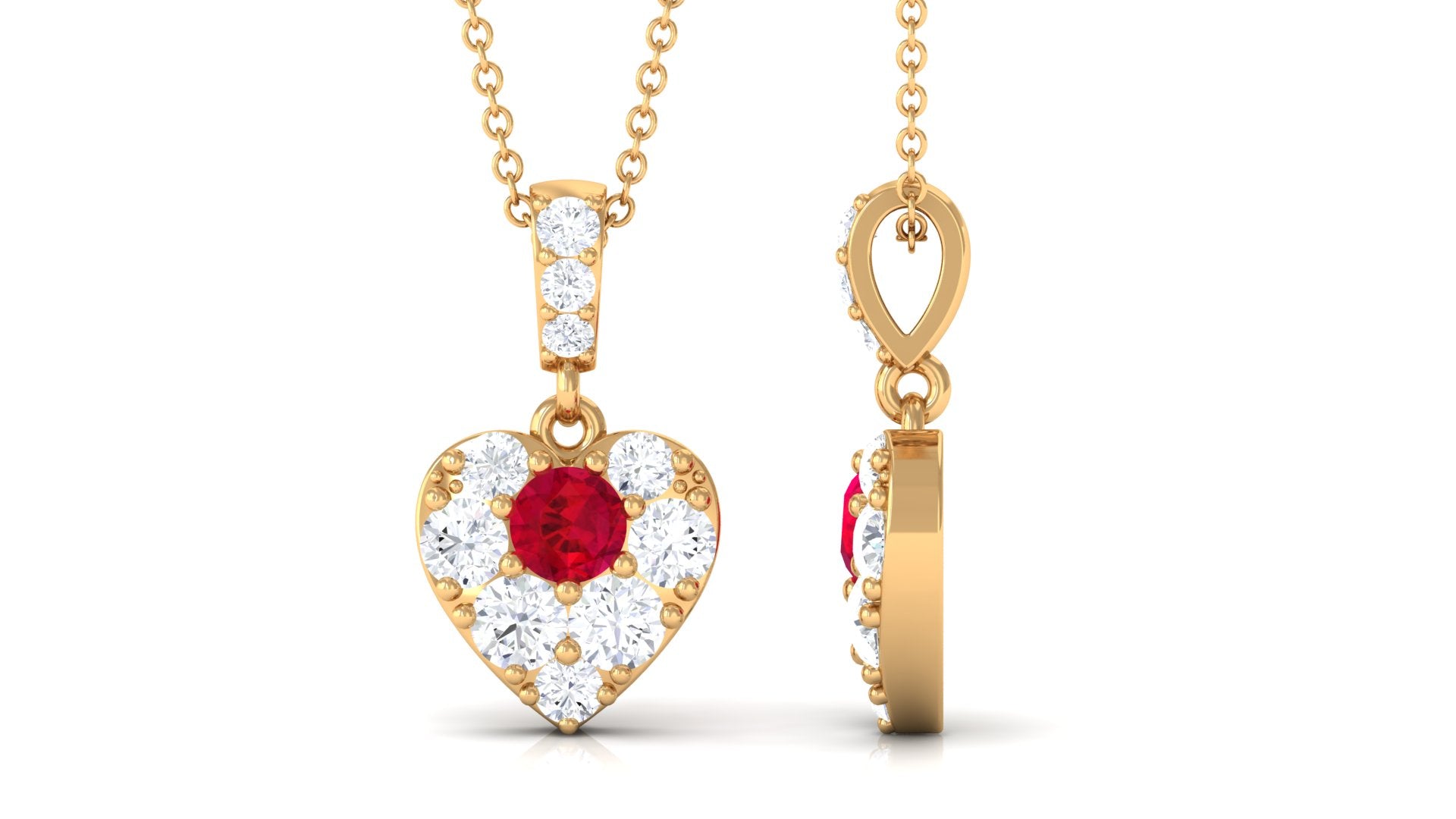 Certified Created Ruby and Moissanite Heart Pendant Necklace Lab Created Ruby - ( AAAA ) - Quality - Rosec Jewels