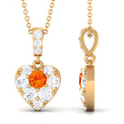 Orange Sapphire and Moissanite Heart Pendant Necklace Orange Sapphire - ( AAA ) - Quality - Rosec Jewels