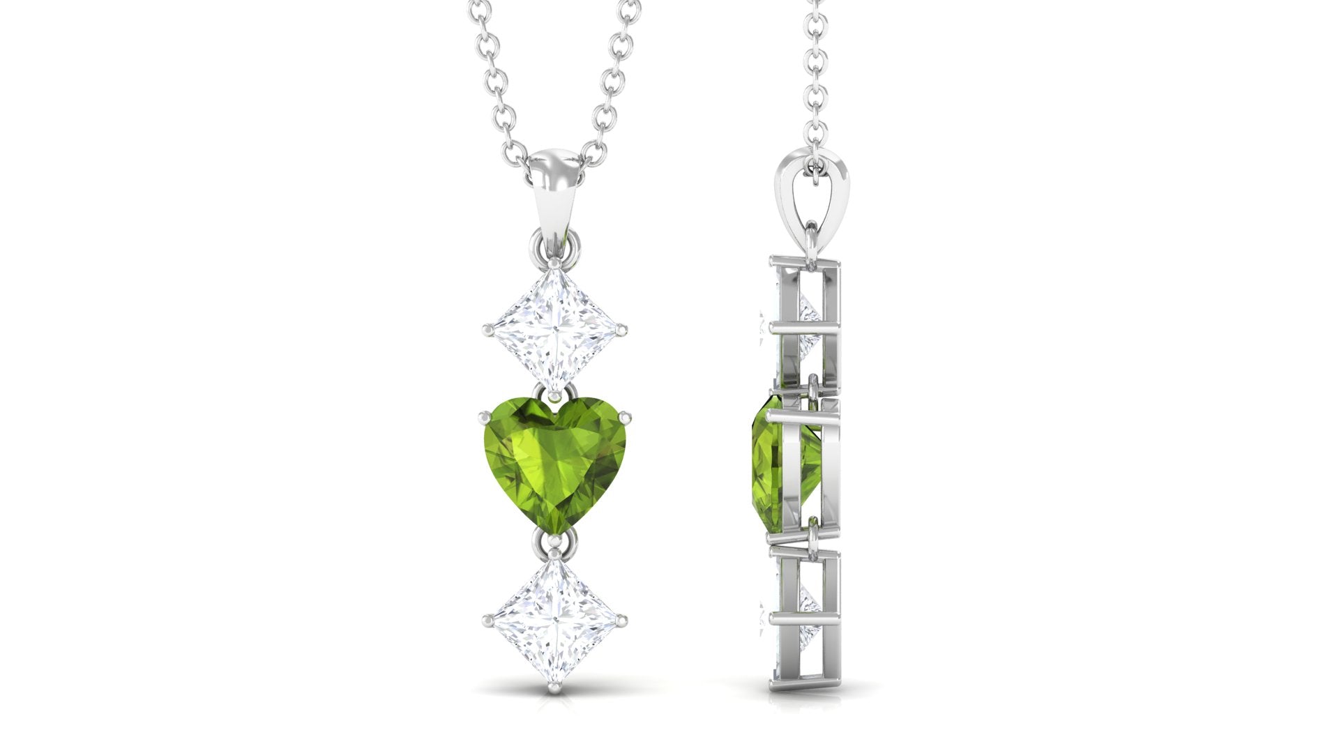 Heart Shape Peridot Drop Pendant with Princess Cut Moissanite Peridot - ( AAA ) - Quality - Rosec Jewels